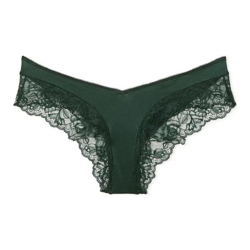 Victoria's Secret Very Sexy Rose Lace Trim High Leg Cheeky Panty/B G Underpants Women's 1 Pack Plant Green-0