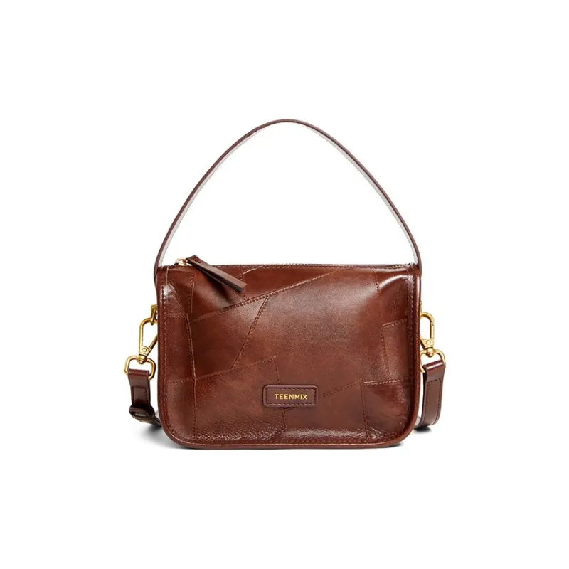 Teenmix Cow Leather Small Square Bag Shoulder Bag Crossbody Bag Handbag Regular Small Size Women's Brown/Rosewood/Black-7