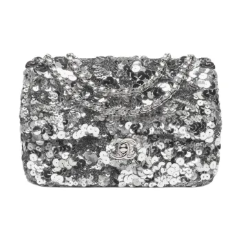 CHANEL Sequins Crossbody Bag, Shoulder Bag Women's Silver