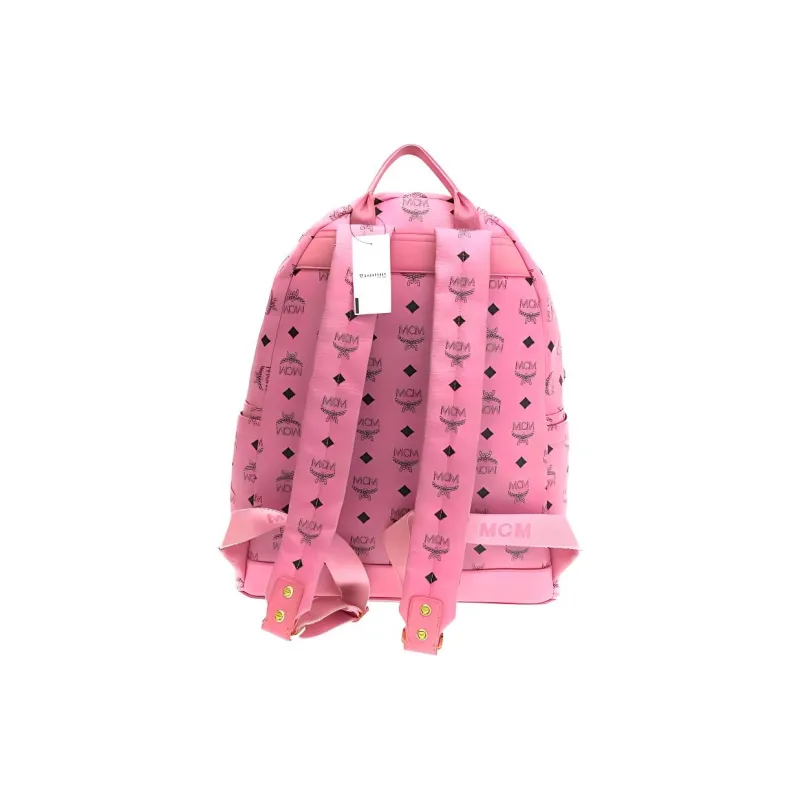 MCM Leather Backpack Medium Size Unisex Pink-2