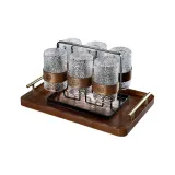 Snap Buckle Hammered Texture Cup 350ml X 6+Solid Wood Gold Handle Plate