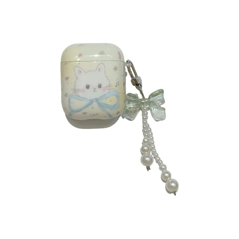 Baohuguang Compatible With AirPods Pro/2/1 TPU Niche Custard Bowknot Kitten Fully Enclosed Headphone Cases-1