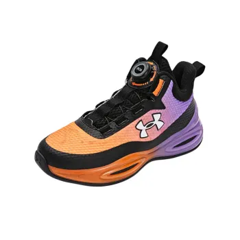 Under Armour Slip Resistant Anti Kick Low Top Children's Basketball Shoes Purple Black Teenagers