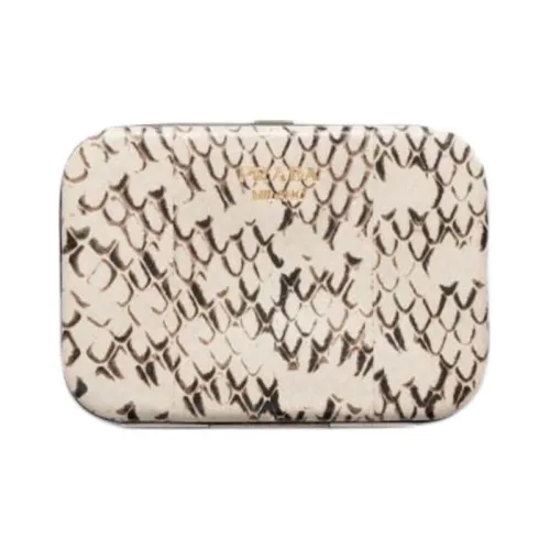 PRADA Leather Card Clip Card Holder Women's Stone Gray
