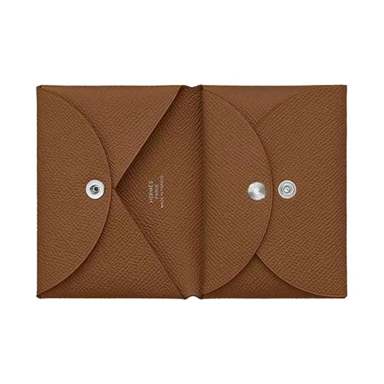 HERMES Calvi Duo Epsom Calfskin Wallet, Card Holder Unisex Gold Brown-2