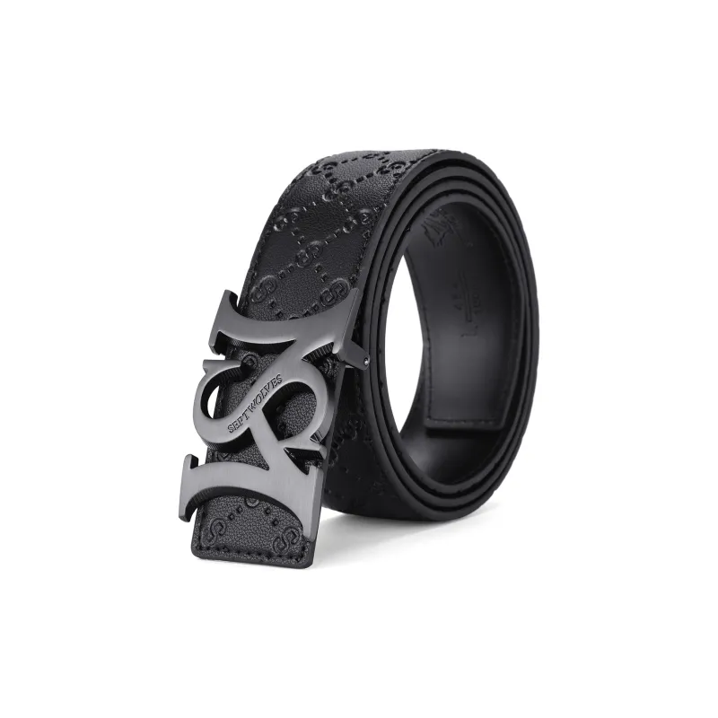 SEPTWOLVES Cow Leather Plate Buckle Belt Men's Width  3.5cm-0