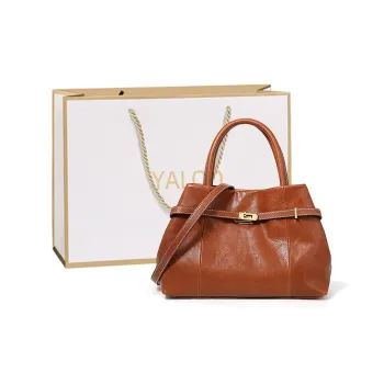 Yalu Crystal Vegetable Tanned Cow Leather One Shoulder Handbag Women's Brown/Black/Coffee