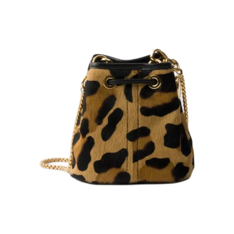 PRADA Printed Leather Bucket Bag, Shoulder Bag, Crossbody Bag Mini Women's Light Brown-2