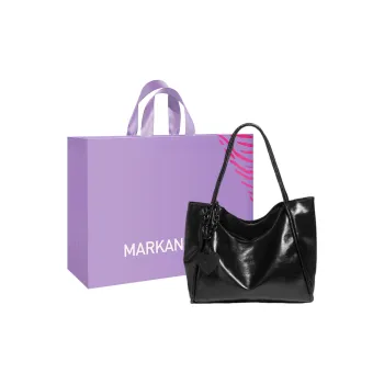 MARKANGARO Synthetic Leather Tote Large Size Women's Black/Dark Tea/Coffee/Ecru