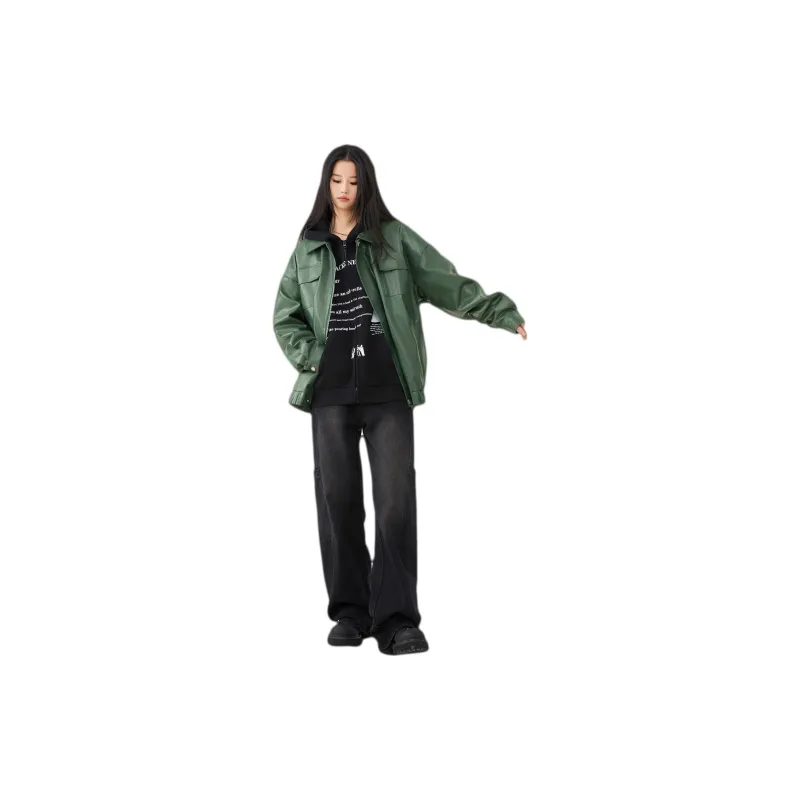 Mackyo Leather Jacket Coat Unisex Bamboo Green-2