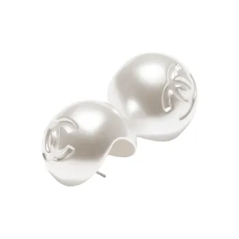 CHANEL Metal, Resin Stud Earrings Women's White