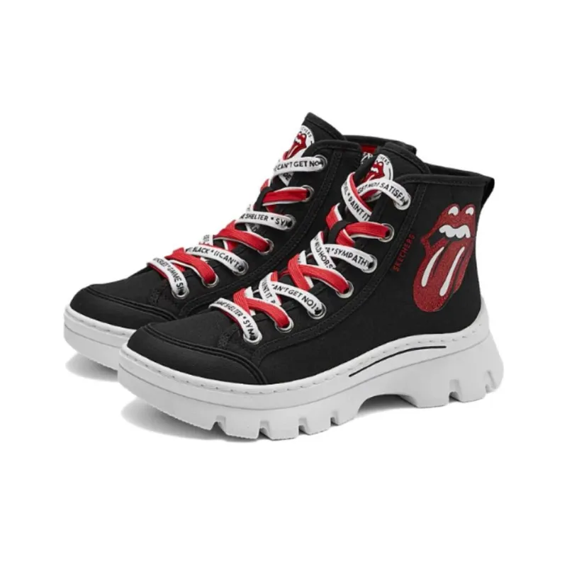 Skechers Anti Slip Wear Resistant High Top Canvas Shoes Women's Black-2