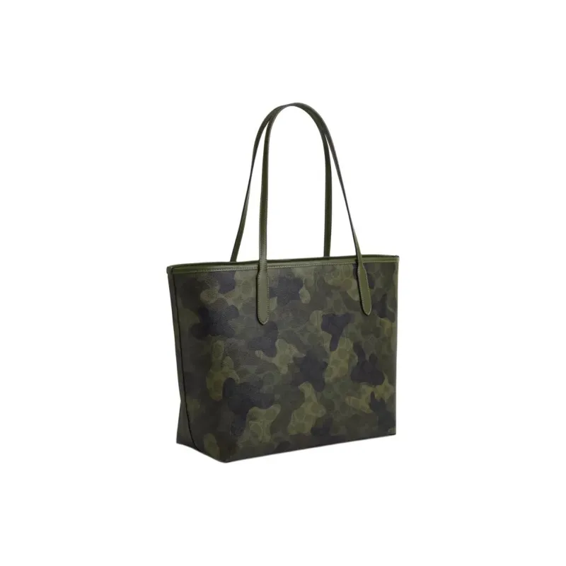 COACH City Coated Canvas Tote Bag, Shopping Bag, Handbag Tubas Women's Army Green-1