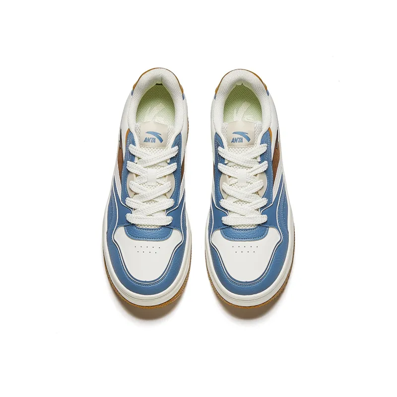 Anta Street Play 2 Lightweight Height Increasing Low-Top Skateboard Shoes Men's White Blue Brown-3