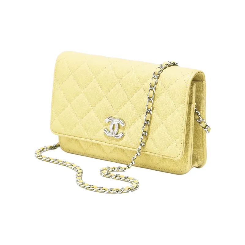 CHANEL Bright Grain Calfskin Shoulder Bag, Crossbody Bag, Wallet Regular Women's Yellow-1