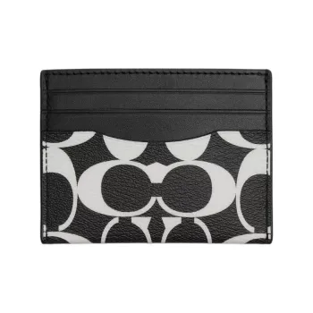 COACH Card Case PVC With Cow Leather Card Holder Card Holder Unisex Black & Chalk White