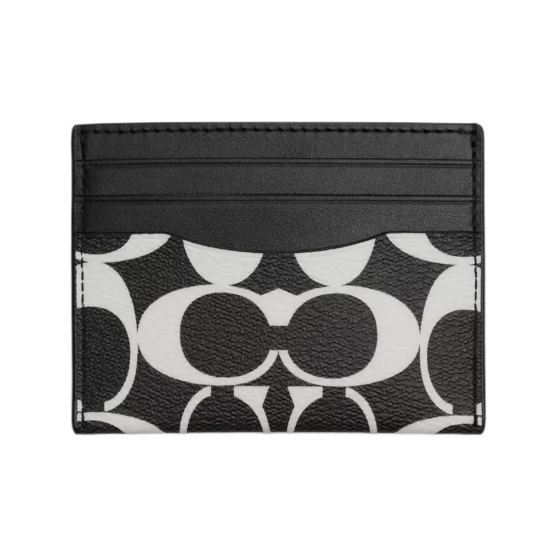 COACH Card Case PVC With Cow Leather Card Holder Card Holder Unisex Black & Chalk White-0
