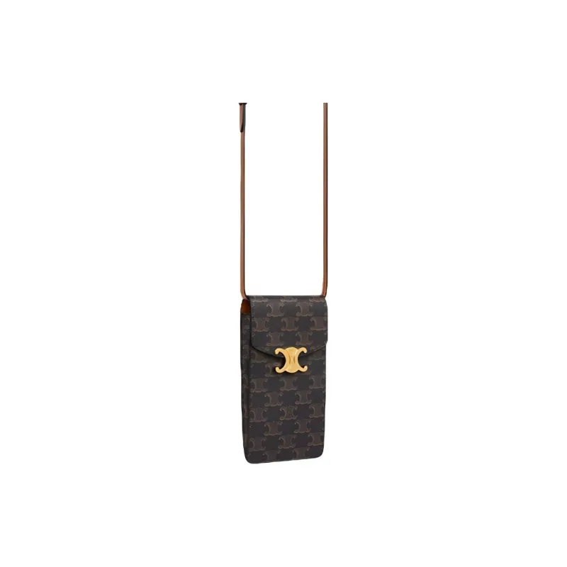 CELINE Triomphe Arc De Triomphe Canvas With Calfskin Shoulder Bag, Crossbody Bag With Cell Phone Pouch Unisex Tawny-2