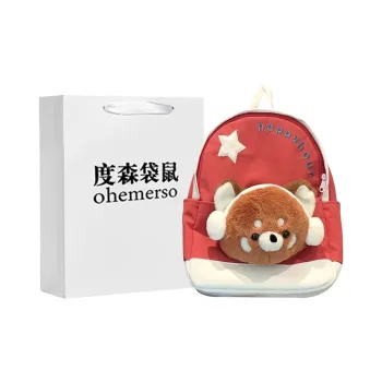 Dusen Kangaroo Nylon Backpack Women's Red Panda/Blue Earphone Cap/Pink Earphone Cap