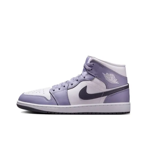 Jordan Air Jordan 1 Anti Slip Wear Resistant Mid Top Vintage Basketball Shoes Unisex White Purple