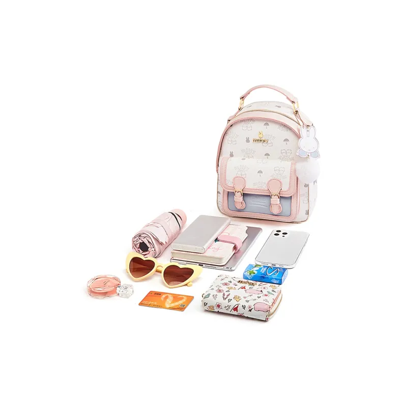 Miffy Synthetic Leather Backpack Regular Women's Khaki/pink-5