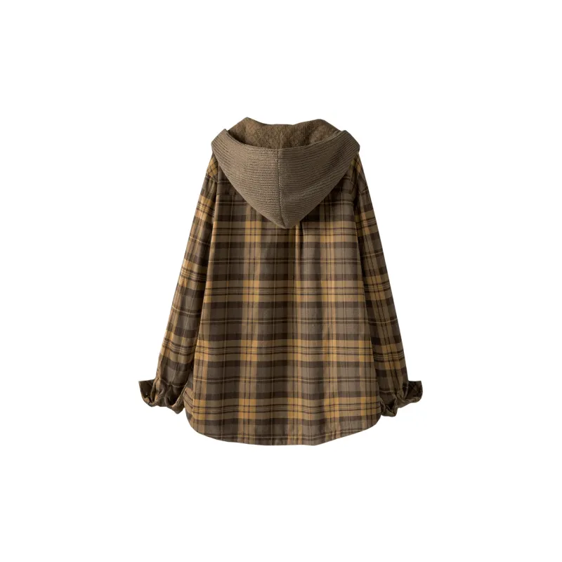 Cypress House Jackets & Coats Women's Coffee And Yellow Plaid-1
