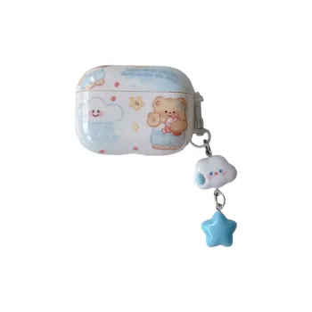 Baohuguang Compatible With AirPods 1/pro/2/3 TPU Ins Cute Cartoon Cloud Bear Impact Resistant Headphone Cases