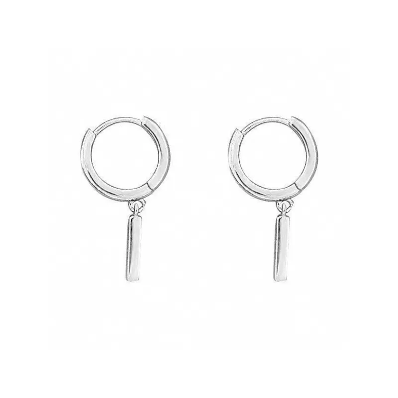 Stone Edge Poly Foot Silver 990 Sterling Silver Hoop Earrings Unisex-0