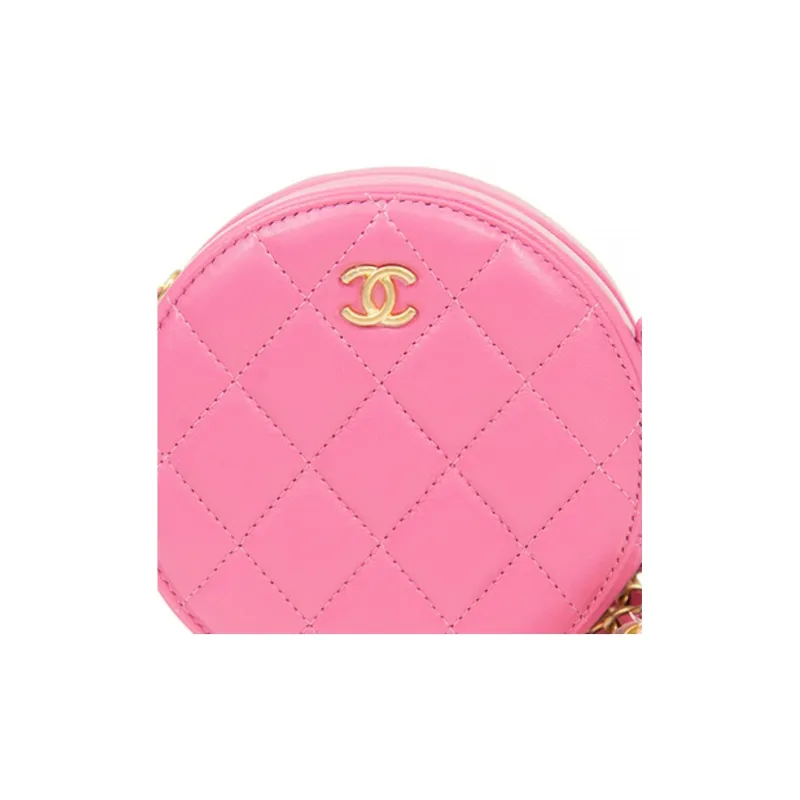 CHANEL Sheepskin Round Bag, Shoulder Bag, Crossbody Bag Women's Pink-4