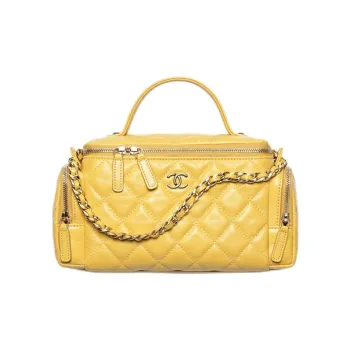 CHANEL Wrinkle Lambskin Handbag Makeup Bag Women's Yellow