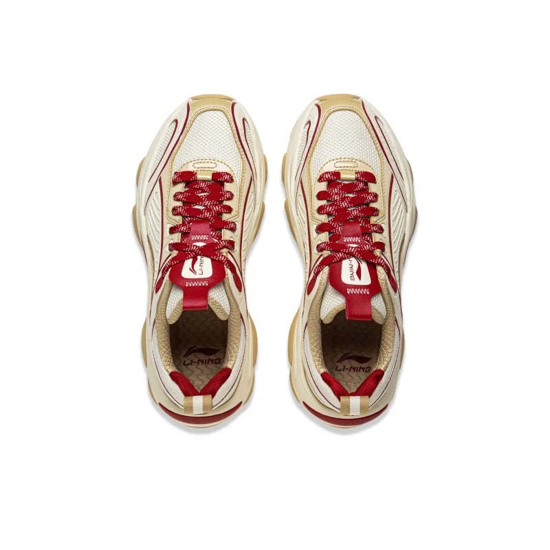 LiNing Anti-Slip Wear-Resistant Low-Top Casual Shoes Women's Beige Red-3