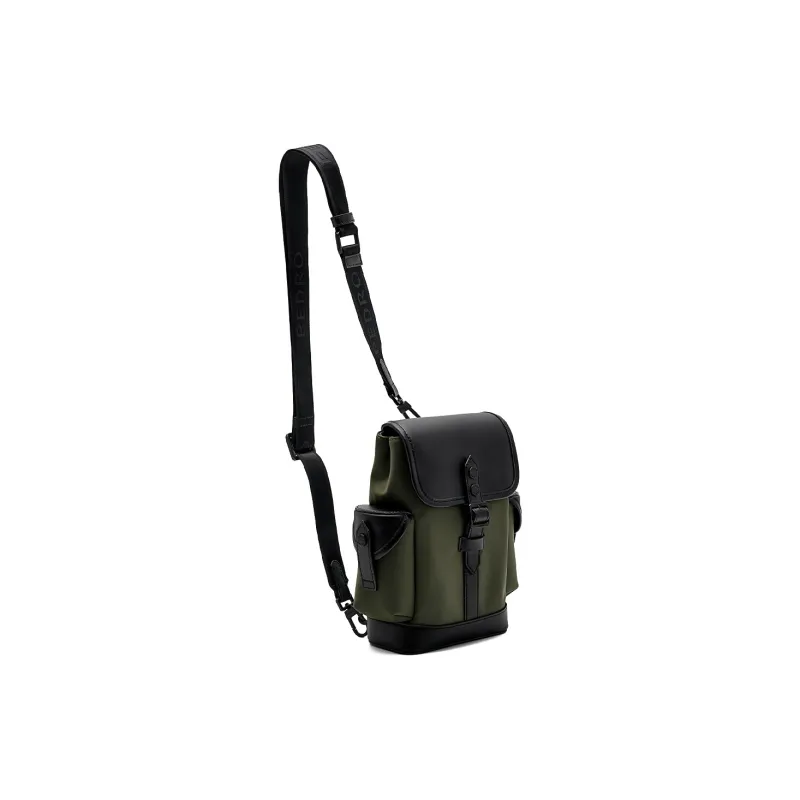 PEDRO Polyurethane Synthetic Leather Crossbody Bag, Shoulder Bag Trumpets Men's Black/Army Green-9