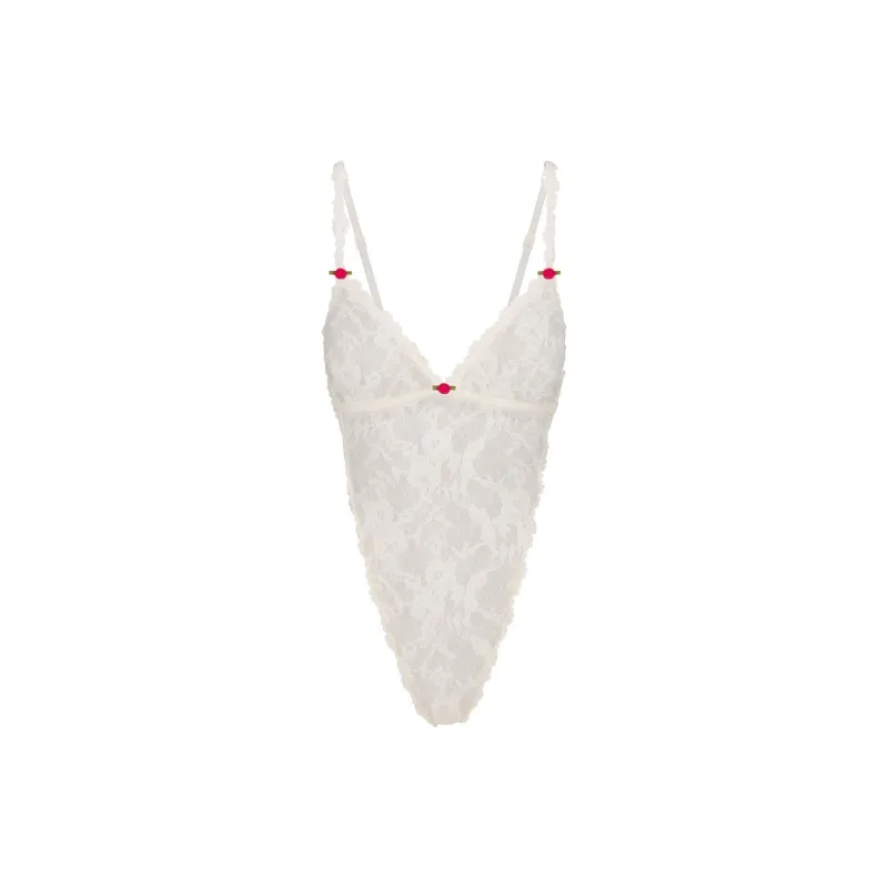 SKIMS Fake Day Collection FW24 STRETCH LACE TEDDY Bodysuits Women's ECRU/Natural-0
