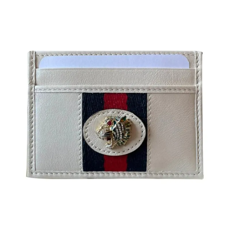 GUCCI Rajah Leather Money Clip Card Holder Card Case Women's White-1