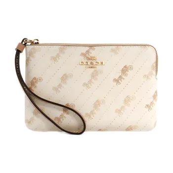 COACH Canvas With Leather Wrist Bag Coin Purse Mahjong Bag Clutch Small Size Women's Ecru