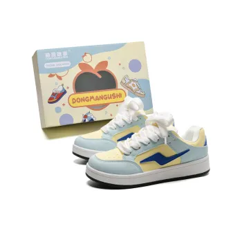 Anime Story Low Top Skateboard Shoes Women's Blue Yellow Box Included