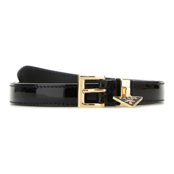 PRADA Patent Leather, Calfskin Leather Belts Women's Black Width 2CM