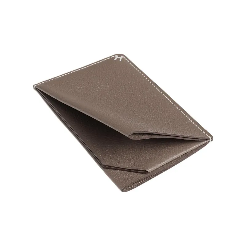 HERMES Calfskin Card Holder Unisex 18 Etoupe Elephant Gray-2