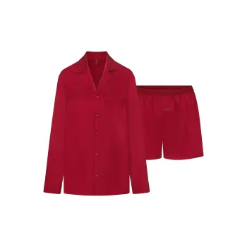 SKIMS Fake Day Collection FW24 SILK OVERSIZED SLEEP SET Pajama Set Women's BRICK Red
