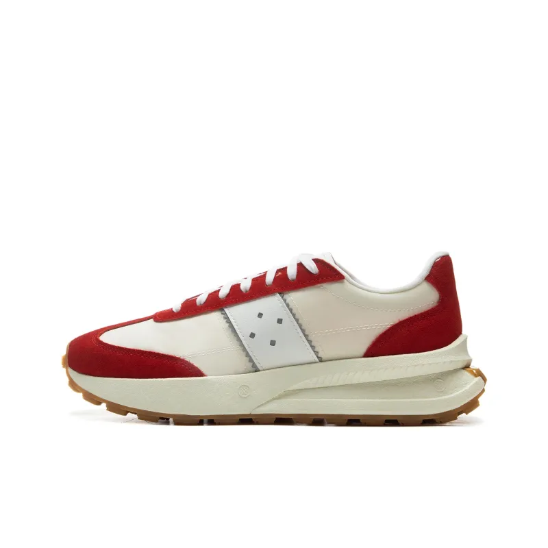 LiNing Lightweight Boat Anti Slip Wear Resistant Mid Top Casual Shoes Unisex Beige Red-0