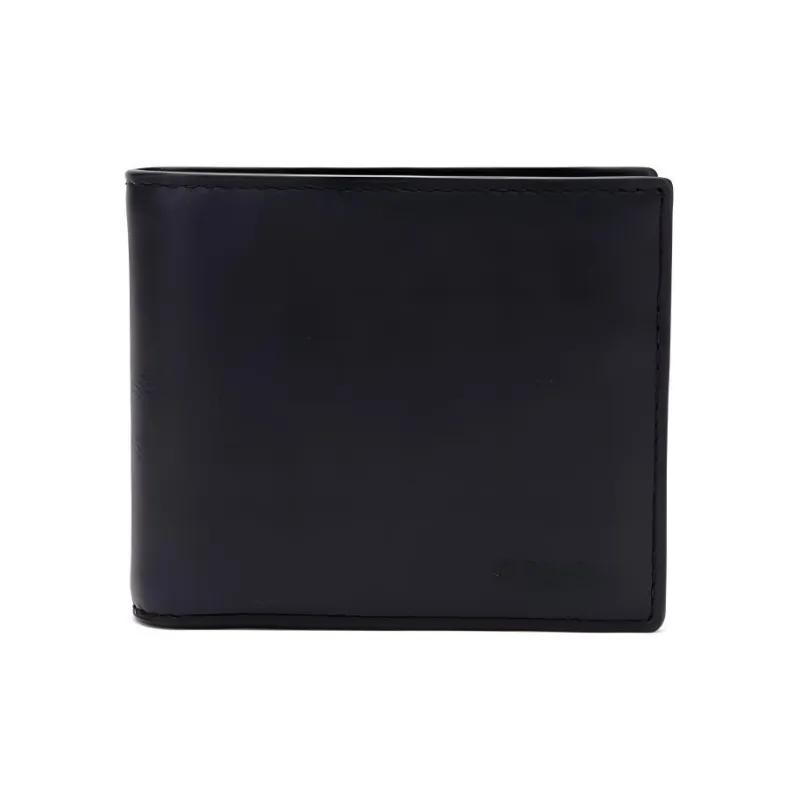 COACH Compact Cow Leather Bifold Flap Wallet Men's Black-0