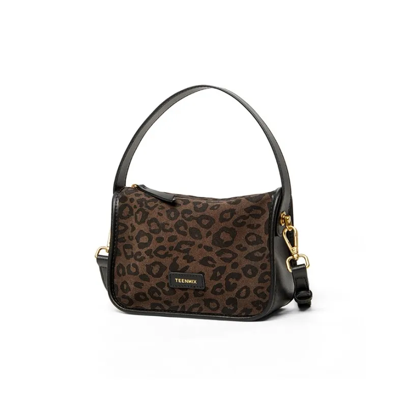 Teenmix Cow Leather Small Square Bag Shoulder Bag Crossbody Bag Handbag Regular Small Size Women's Brown/Rosewood/Black-13