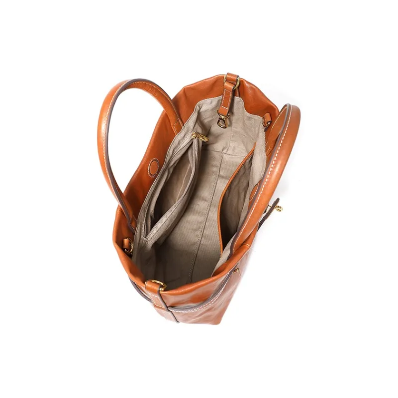 Yalu Crystal Vegetable Tanned Cow Leather One Shoulder Handbag Women's Brown/Black/Coffee-6