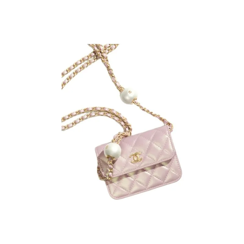 CHANEL Lambskin One Shoulder Crossbody Clutch Unisex Pink-4