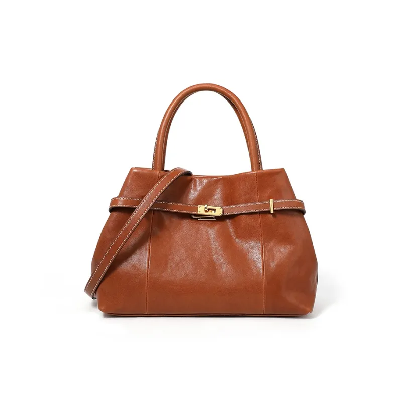 Yalu Crystal Vegetable Tanned Cow Leather One Shoulder Handbag Women's Brown/Black/Coffee-1