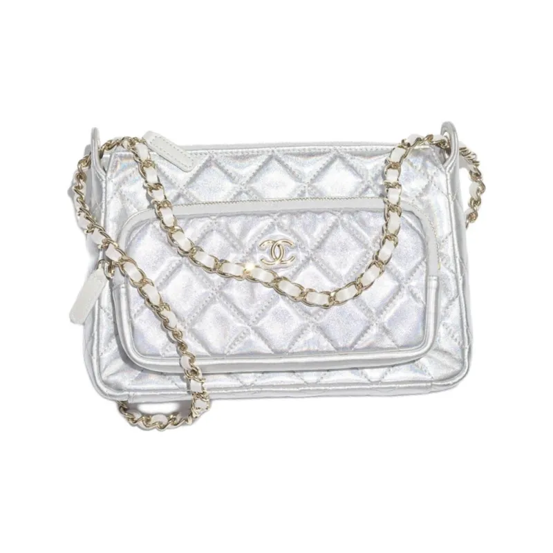 CHANEL Lambskin Clutch Women's Silver-0
