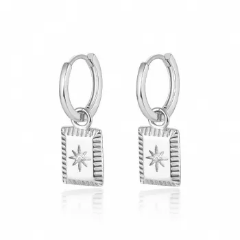 Stone Edge Poly Foot Silver 990 Sterling Silver Hoop Earrings Unisex