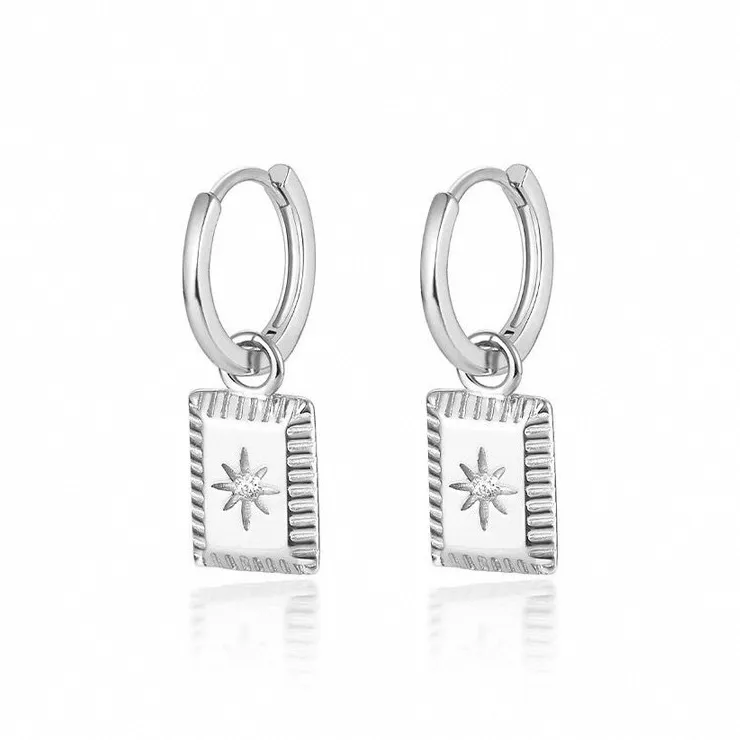 Stone Edge Poly Foot Silver 990 Sterling Silver Hoop Earrings Unisex-0