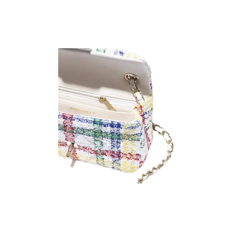CHANEL Tweed Crossbody Bag, Shoulder Bag Mini Women's White Multicolor-2