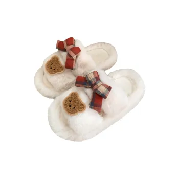Thin Strips Cotton Slippers Women's, White/Brown